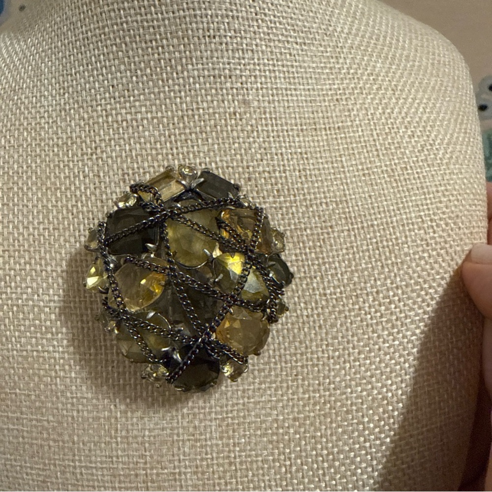 Elegant Yellow and Silver Brooch